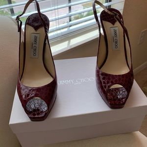 Authentic Jimmy Choo peep toe slingback alligator